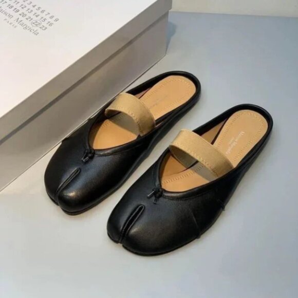 Maison Margiela Tabi Ballet Flats Black Size 38 US8 w/ Elastic Band Japan - Picture 6 of 7